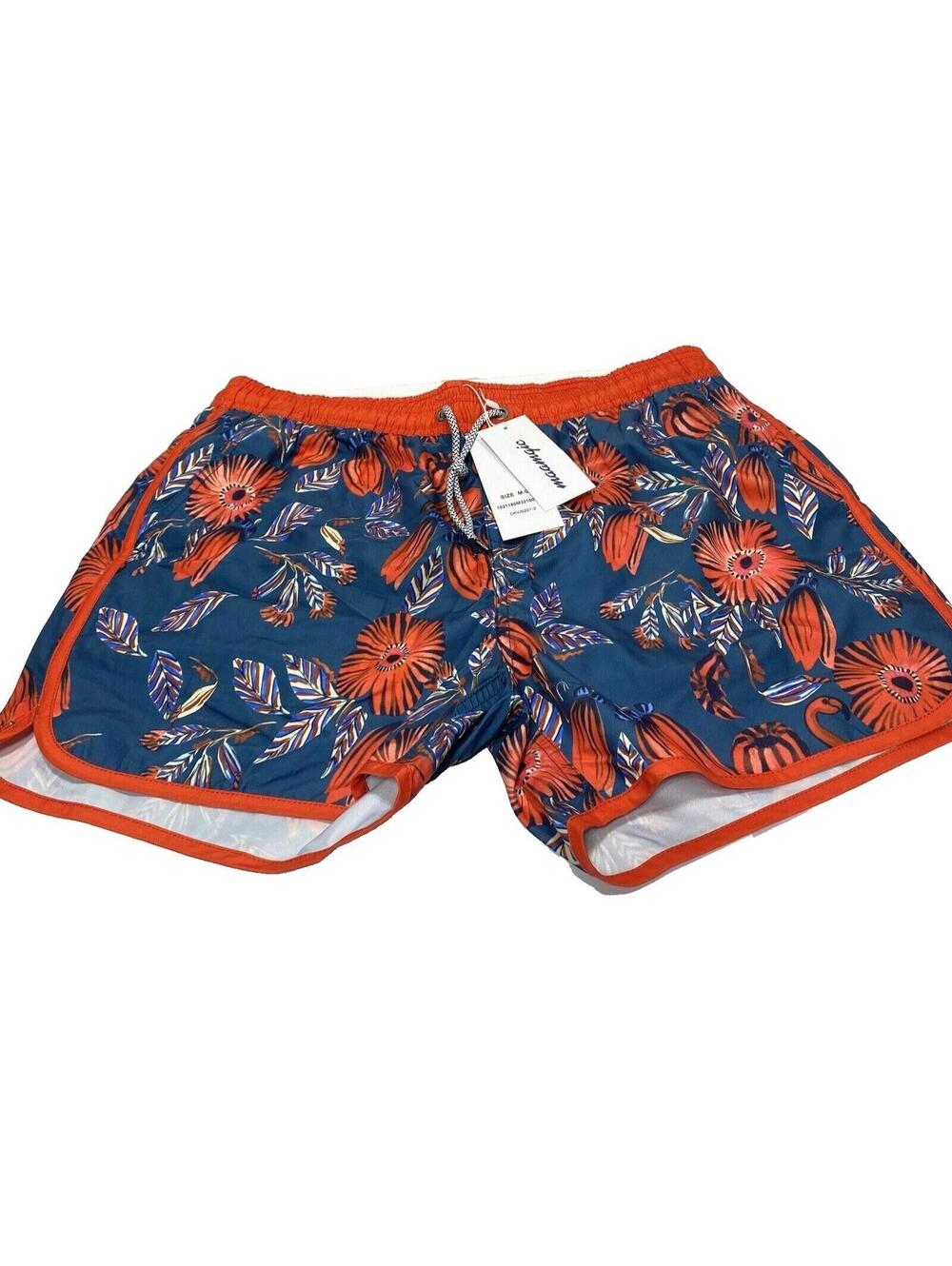 Men's Swim Trunks Medium Swimming Shorts Orange Blue Hawaiian Floral Vibes New